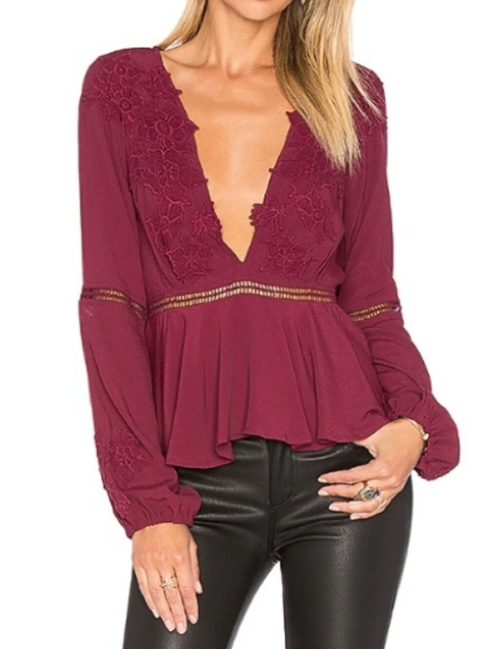 For Love & Lemons Deep V Top in Wine